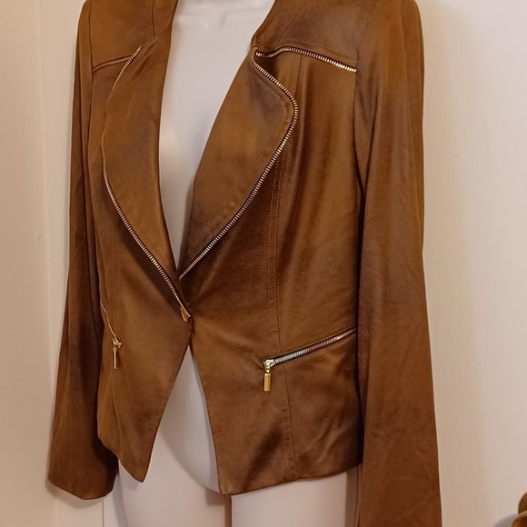 Joseph Ribkoff Brown Micro Suede Jacket With Shoulder Pads Size 10 - Picture 8 of 13